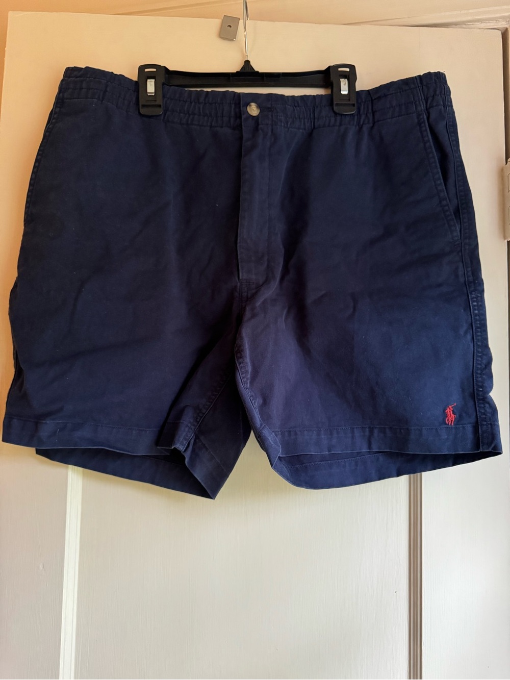 Polo by Ralph Lauren Navy Cotton Flat-Front Shorts with Red Logo